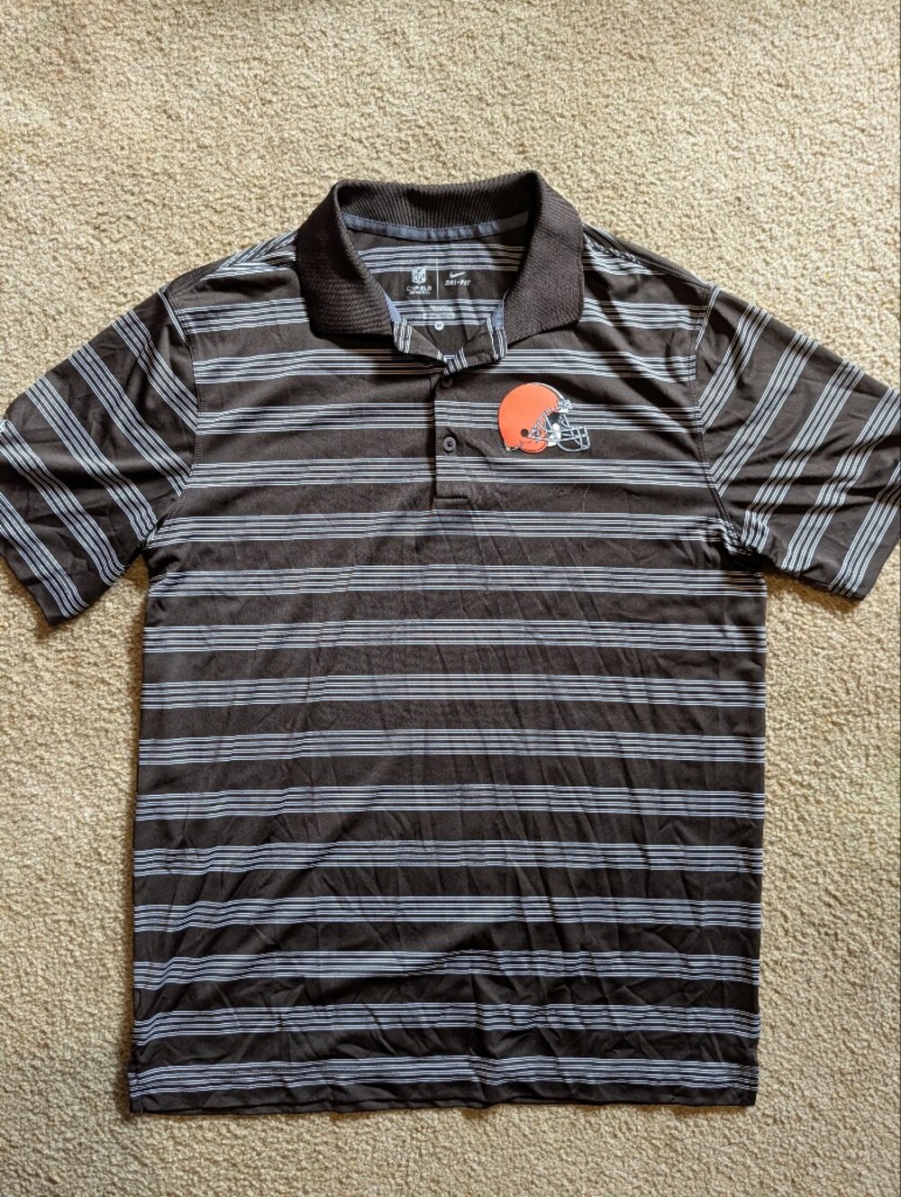 NFL Brown Striped Polo with Orange Helmet Logo